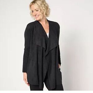 Barefoot Dreams Black CozyChic Ribbed Island Wrap Lite Cardigan L/XL